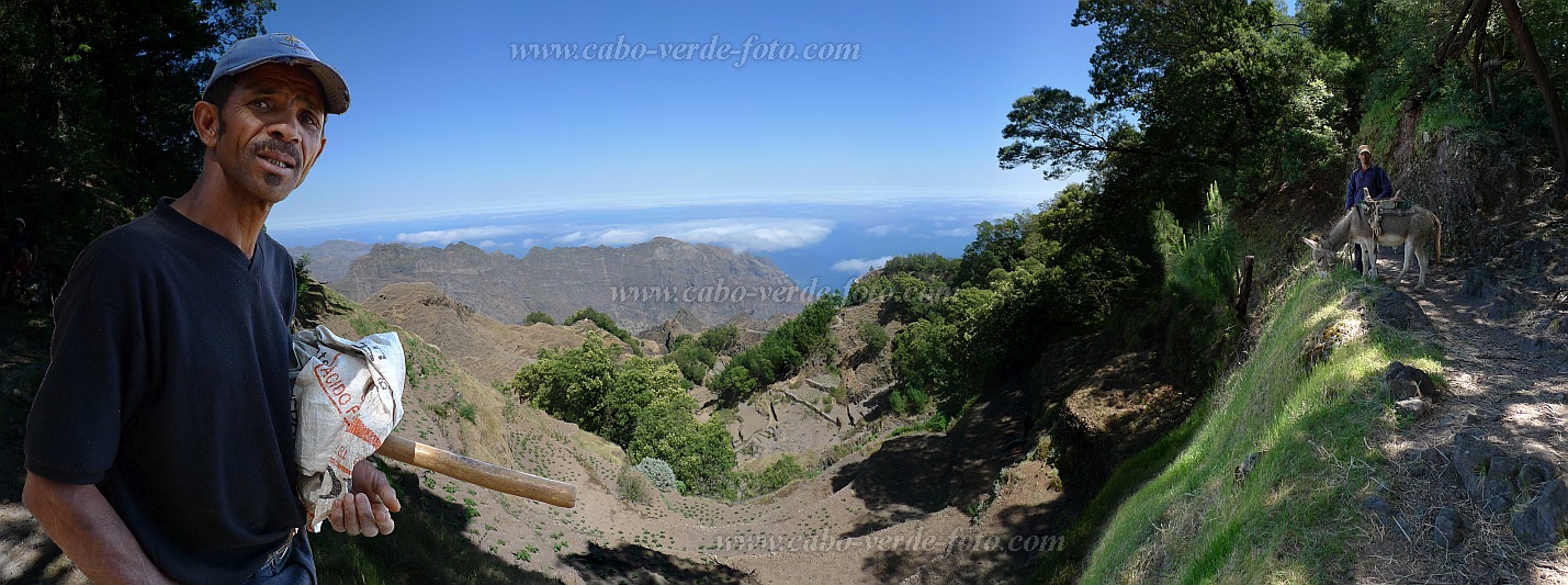 Santo Anto : Pico da Cruz Seladinha de Fina : view on fields and hiking track made by farmers : People WorkCabo Verde Foto Gallery